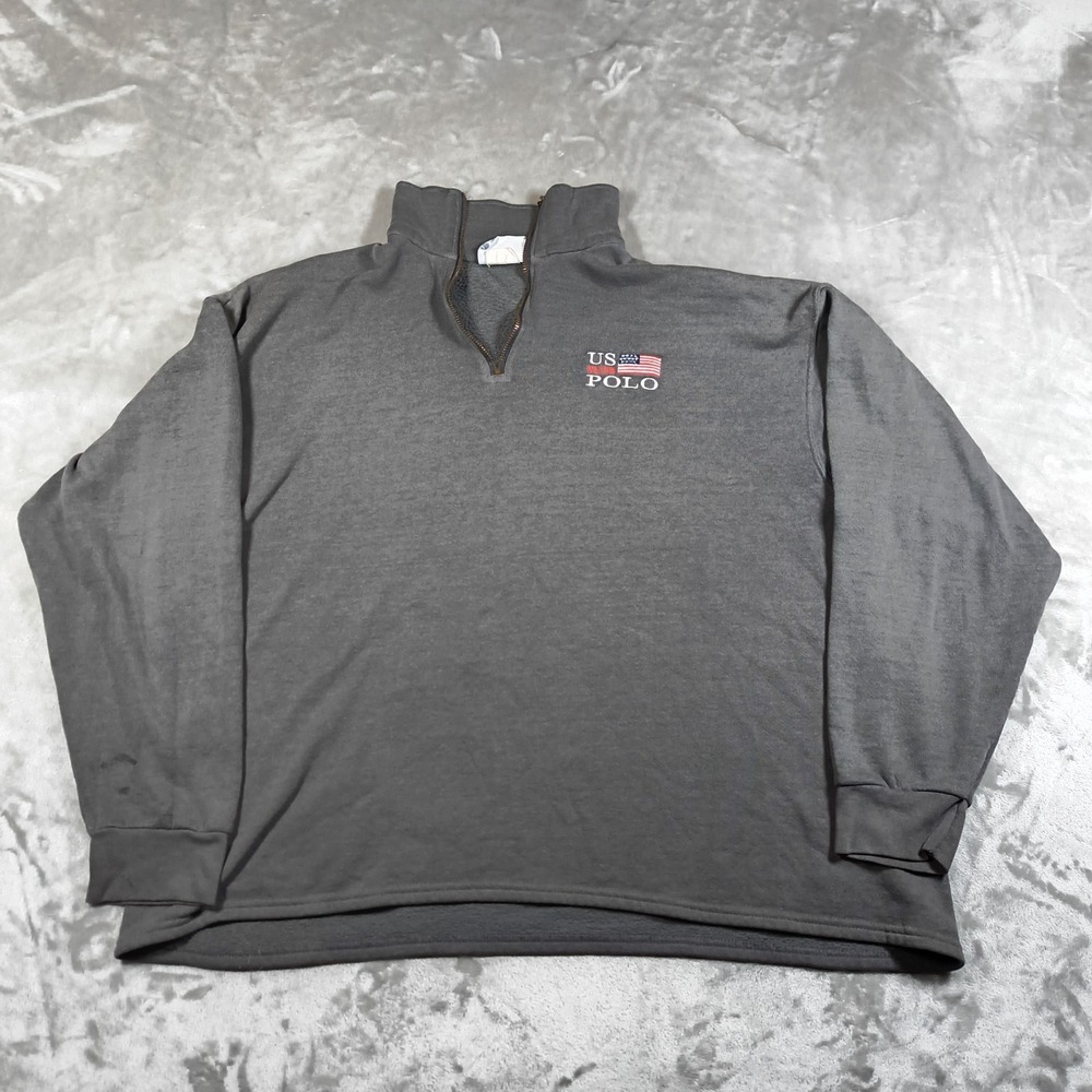 Vintage US Waterpolo Sweatshirt Men XL Gray Lee Quarter Zip Made In USA Flag 90s